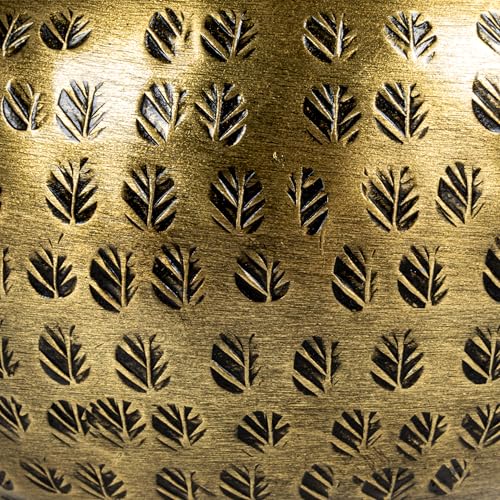 Round Hammered Metal Container with Bird Finial, Brass Finish - style: Bird