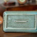 10 Inch Green Ceramic Rectangular Serving Platter, Reactive Glaze Serving Tray for Dinner, Appetizer, Sushi, Vanity Organizer, Perfume Tray, Microwave & Dishwasher Safe