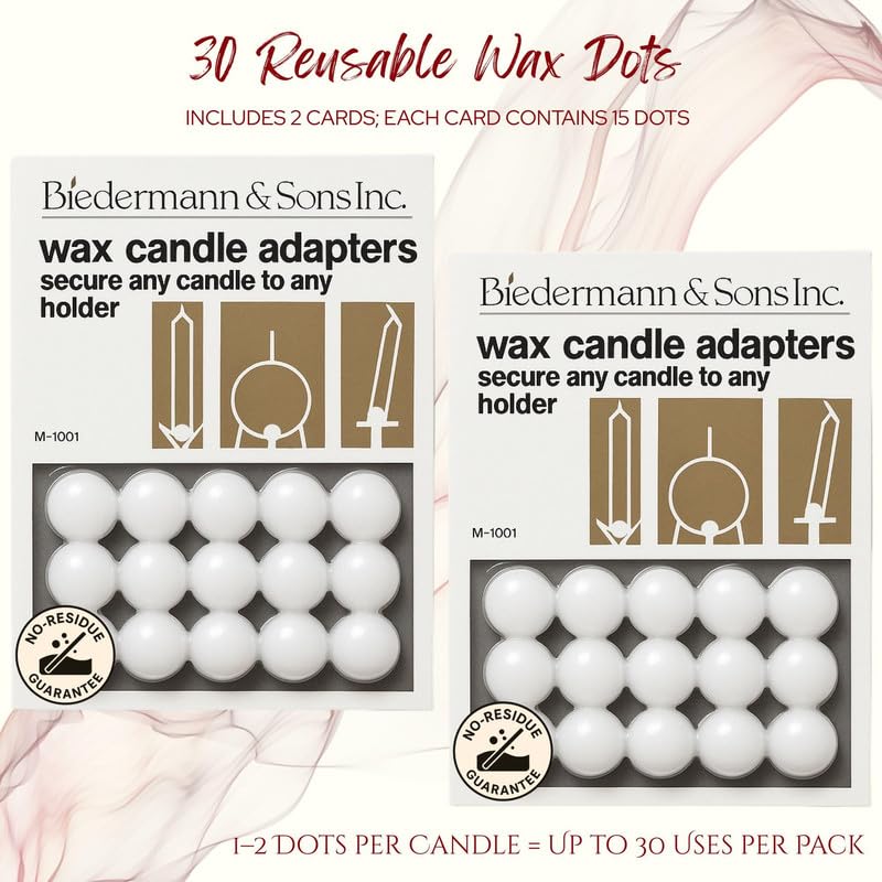 Biedermann & Sons Round Wax Candle Adapters Pellets, White, 0.5 Inch - 2 Cards, 30 dots