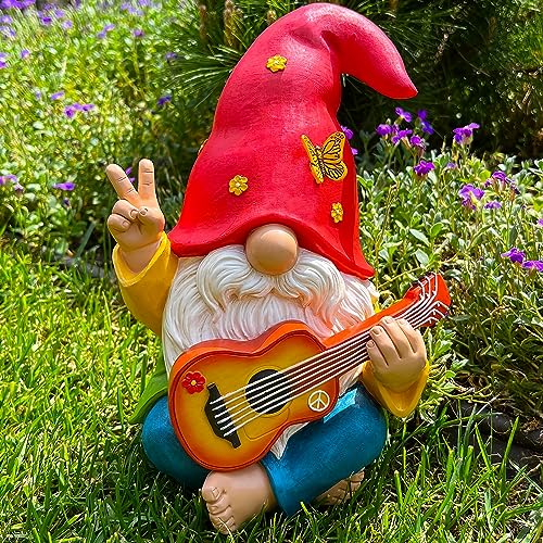 Mood Lab Garden Gnome - Funny Hippie Gnome Figurine - 9.25 Inch Tall Lawn Statue - for Outdoor or House Decor