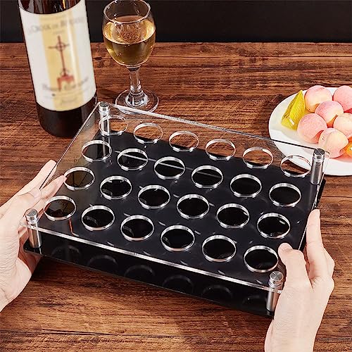 NBEADS 24 Shot Glass Tray Holder, Bar Acrylic Shot Glasses Holders Wine Glass Cup Serving Tray Cups Organizer Shot Glass Display Bar Accessories for Party, Bar, Club, Hole: 1.5" - color: Clear&black 24 Shot -- Hole: 1.5"