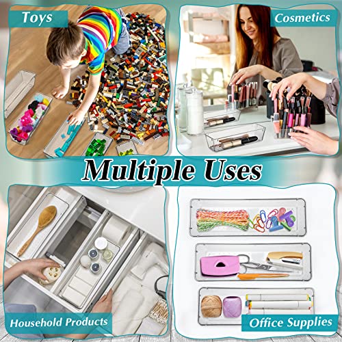Maitys 12 Pcs Clear Drawer Organizer 9 x 3 x 2 Inches Plastic Rectangle Trays Makeup Vanity Storage Bins and Kitchen Drawers Dividers for Office Desk Silverware Kitchen Utensils(Clear) - color: Clear, size: 9 x 3 x 2 Inches