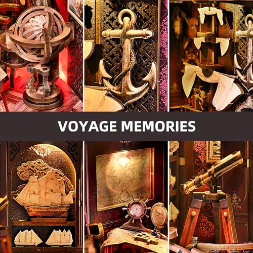 TOYQI Book Nook Kit, Book Nook Kits for Adults, DIY Miniature Dollhouse Kit 3D Wooden Puzzle Booknook Bookend with LED Light - style: Voyage Memories