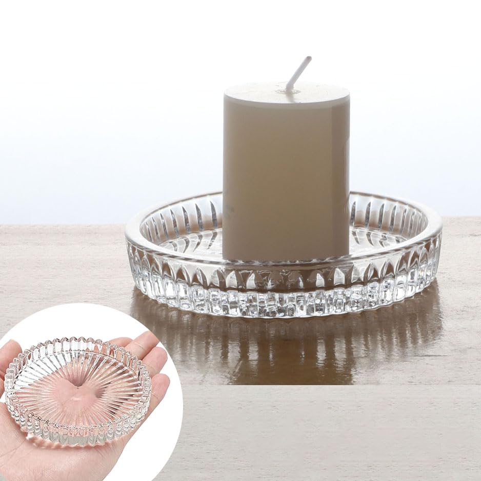 2PCS Clear Glass Pillar Candle Plates，Round Glass Candle Holder，Small Candle Holders for Pillar Glass 3" for Dinning Wedding Party Table Centerpiece