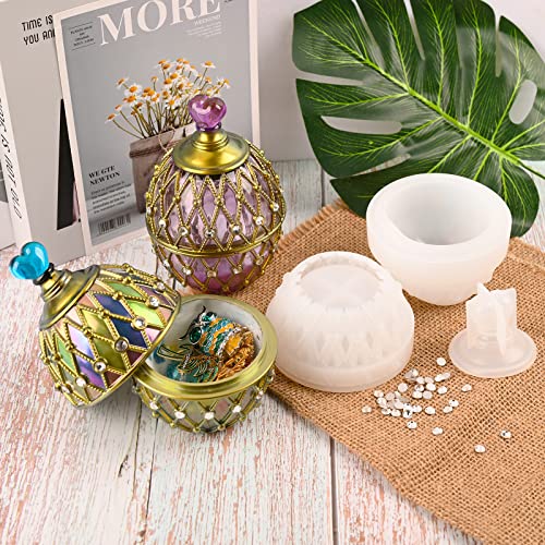 Actvty Jar Resin Mold, Jar Silicone Molds with Lid, Large Resin Jar Mold with 100 Pieces Rhinestones for DIY Trinket Storage, Jewelry Container, Candle Jars, Craft Gifts - color: Rhinestones Jar Mold
