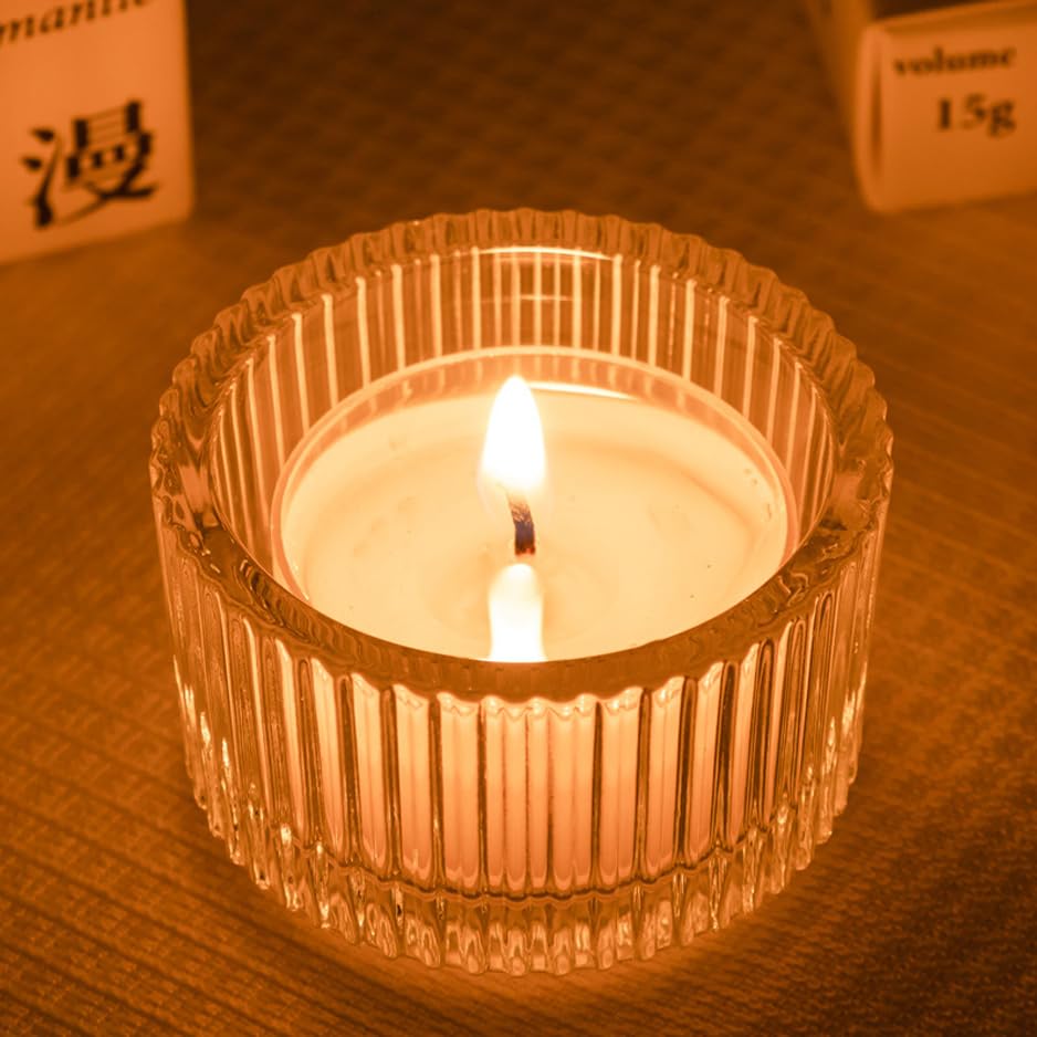 Clear Tealight Candle Holder Set of 24,Glass Votive Candle Holders, Decorative Round Ribbed Candle Holders for Home Decor (Champagne) - color: Champagne