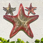 LiveInUrban Coastal Wall Art Starfish Metal Wall Sculptures, Ocean Beach Themed Metal Hanging Home Decoration 3PCS 15.6"x12.7" - color: starfish