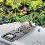 Temple Spring Bamboo Bathtub Tray Caddy for Tub — Expandable Wood Bath Tray with Solid Book Stand Wine Holder and Non-Slip Pads — Includes Bamboo Soap Dish and Spa Accessories — Luxury Bath Gift Set - color: Gray