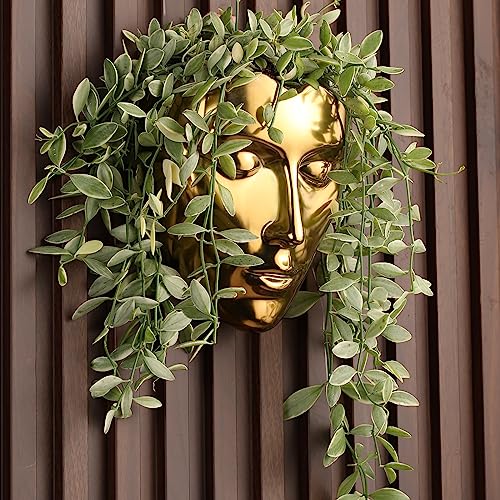 Face Vase,Ceramic Female Form Face Vase,Modern Wall Hanging Plant Pot with Drainage for Home Centerpieces, Office Outdoor Hanging Decor - color: Vintage Gold