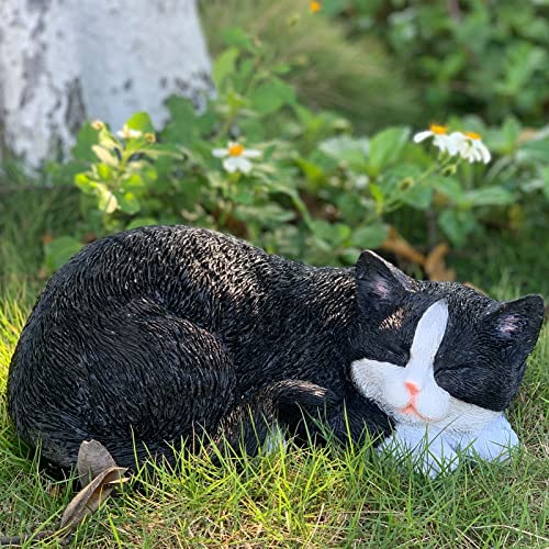 Cat Statue for Garden and Indoor, Outdoor Black Cat Figurines Decor for Patio, Lawn, Yard and Table - color: Sleeping Cat（black）