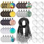 210Pcs Pendant Trays Kit, Bezel Pendant Trays Charms Bulk with Glass Cabochon and Necklace Cords Set for Homemade Necklaces, Jewelry Making, DIY Crafts, Resin Art and Paint Pour Skins - size: 210 PCS
