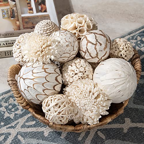 ANDALUCA Large Decorative Balls Bowl Filler Decor Orbs White & Cream (Natural White) - color: Natural White