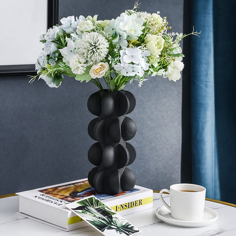 9-Inch Ceramic Flower Vase for Modern Farmhouse Decoration, Flower Vase for Home Decor Living Room, Home, Office, Centerpiece,Table and Wedding (Small, Black)