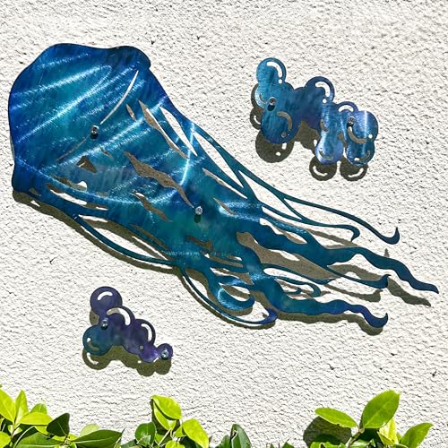 LiveInUrban Coastal Wall Art Jellyfish Metal Wall Sculptures, Ocean Beach Themed Metal Hanging Home Decoration 3PCS 15.5"x11.8" - color: jellyfish