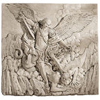 Design Toscano Michael the Archangel Slaying Demon Indoor/Outdoor Wall Frieze Sculpture, 22 inches wide, Cast Stone Resin, Antique Stone Finish