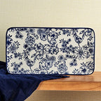 Pfaltzgraff Gabriela Blue Floral Rectangle Platter, 14.75 Inch - size: 14.75 Inch