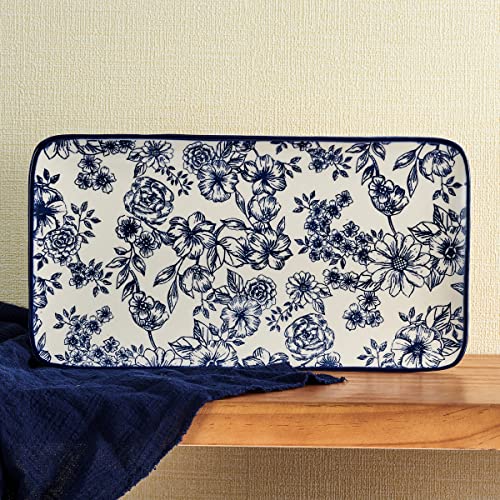 Pfaltzgraff Gabriela Blue Floral Rectangle Platter, 14.75 Inch (Pack of 6) - size: 14.75 Inch (Pack of 6)