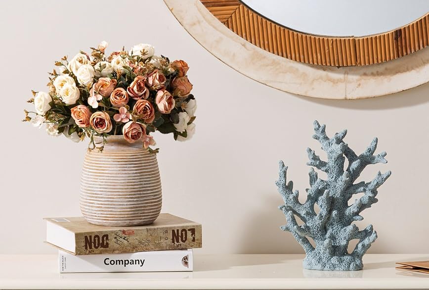 Ceramic Rustic Vase, Small Flower Farmhouse Vases Home Decor, 6“ Terracotta Pottery Decorative Pampas Vase for Table Living Room Entryway Mantel Bookshelf Bedroom Bathroom Kitchen-Yellow - color: 6“ H - Yellow