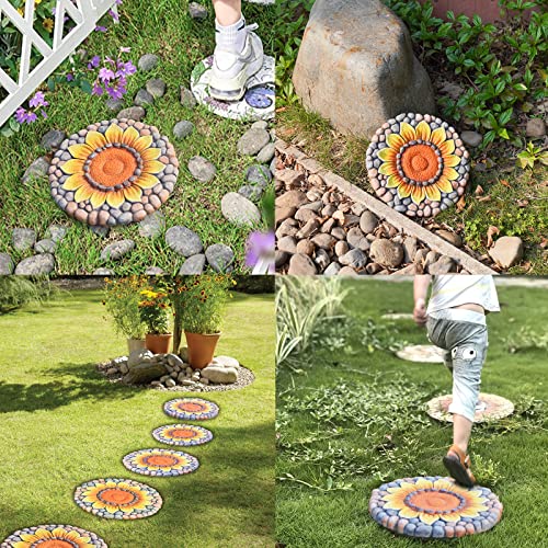 Sunflower Stepping Stones - Outdoor Garden Pavers for Walkway - Decorative Stones 9.5*9.5*0.7 Inch LC Lcdecohome - color: Yellow1