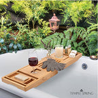 Temple Spring Bamboo Bathtub Tray Caddy for Tub — Expandable Wood Bath Tray with Solid Book Stand Wine Holder and Non-Slip Pads — Includes Bamboo Soap Dish and Spa Accessories — Luxury Bath Gift Set - color: Natural