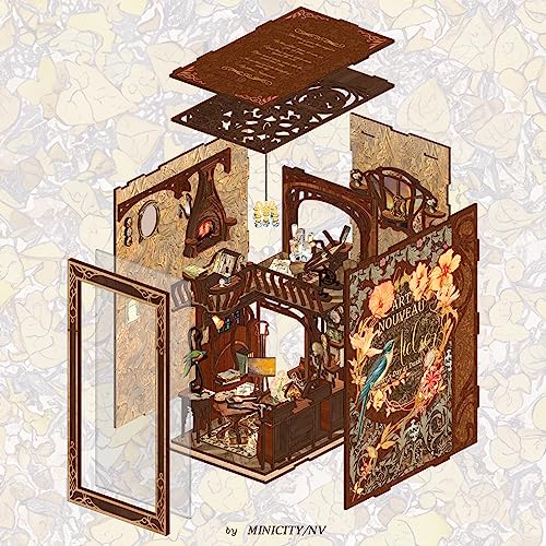 MiniCity DIY Book Nook Kit for Adults, 3D Wooden Puzzle Bookend Bookshelf Insert Decor with LED Light and Dust Cover (Painter's Day at Dusk) - style: Painter's Day at Dusk