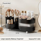 Rotating Vanity Organizer with Brush Holder and Drawer, 3 Layer Cosmetic Skincare Storage, Large Countertop Makeup Perfume & Lotions Display Case (Black) - color: 3 Layer Rotating Makeup Organizer-Black