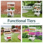 Sunnydaze Flower Cart Display Stand with Wheels - Dessert Candy Cart - Market Flower Display Stand - 2 Shelves - Fir Wood - White - color: White