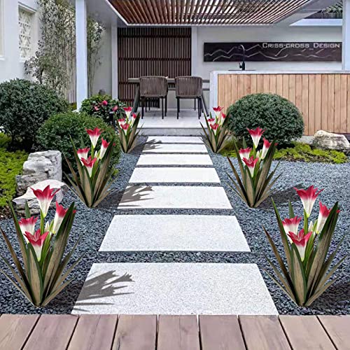 Homight Metal Agave Plant Outdoor Decoration Lily Mexican Yard Art Garden Gift Home Decor Hand Painted Metal Agave Garden Yard Statue, Outdoor Lawn Ornaments (2 Big Red Lilies) - color: 2 Big Red Lilies