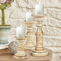 Candle Holder Stand Wooden, Pillar Candle Holders, Unity Candle Holders, Rounded Turned Colums, Country Style Ideal for Gift, Wedding, Christmas, Party, Home,Spa - 10,8,6 Inch- Set of 3, White Wash - color: White Wash, size: 10,8,6 Inch Set of 3 - Mid Cut