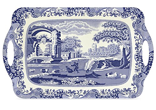 Pimpernel Spode Blue Italian Collection Large Handled Tray | Serving Tray for Lunch, Coffee, or Breakfast | Made of Melamine for Indoor and Outdoor use | Measures 18.9" x 11.6" | Dishwasher Safe