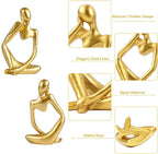 3 Pcs Gold Thinker Statue Sculpture Home Decor, Resin Abstract Art Golden Figurines, Mini Boho Tiny Accents for Modern Living Room Office Book Shelf Coffee Table Decoration Set of 3,(gfshg-gv2)