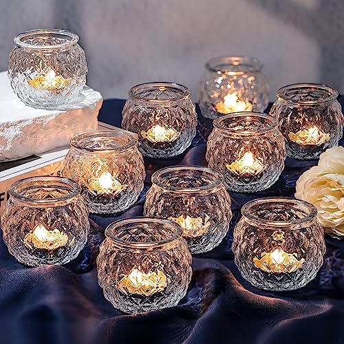 DARJEN Clear Votive Candle Holders Set of 24- Round Glass Candle Holders Bulk for Tea Light Candle, Diamond Texture Candle Votives for Wedding Centerpiece, Living Room & Home Table Decor - color: Clear