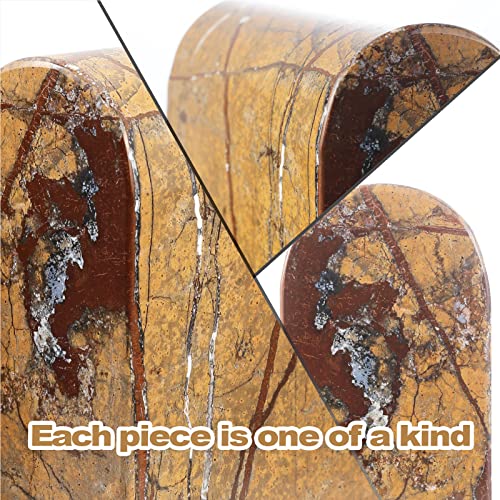 Koville Indian Natural Marble Bookends for Shelves, Book Ends for Heavy Books, 13LBS Ultra Heavy Duty Book Holders, Triumphal Arch Bookends Bookshelf Decor for Movies/CDs/Video Games(Rainforest Gold) - color: Brown Red Marble-rainforest Gold, size: 13lb