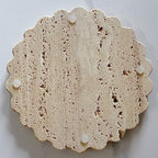 Travertine Marble Tray Round Scalloped Tray Small Serving Platter for Counter, Bathroom, Kitchen, Nightstand, Jewelry Ring Dish Holder (Beige Travertine) - color: Beige Travertine