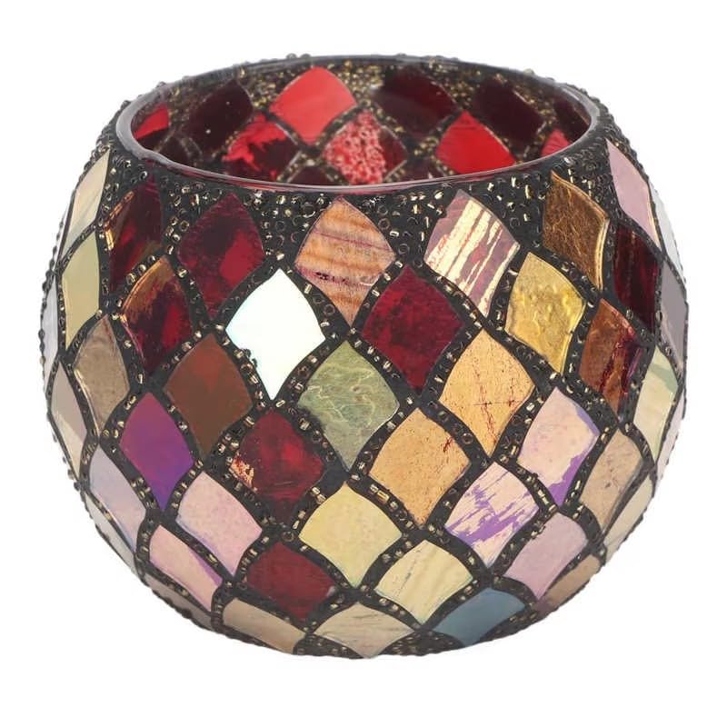 Mosaic Glass Tea Light Holder Scented Candle Holder Romantic Red for Home