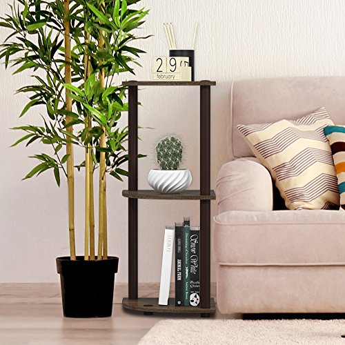 Furinno TURN-N-TUBE Corner Shelf, 3-Tier Corner Bookshelf, Display Storage Shelves with Open Shelves, for Organization and Storage, Living Room, Home Office, Garage, Walnut - color: Walnut/Brown, size: 3-Tier Round Tube