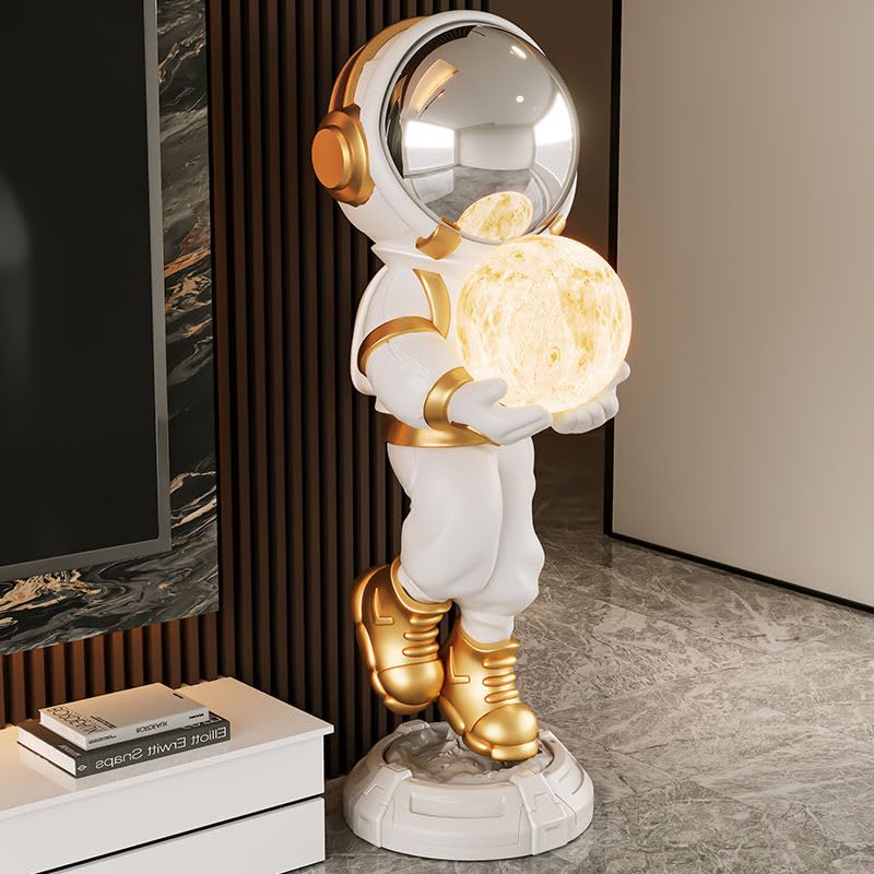 Astronaut Statue, Spaceman Sculpture, Home Decor Sculpture, Cool Metal mask Decoration, Large Spaceman Figurine Decoration - color: White and Gold