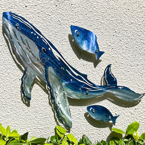 LiveInUrban Coastal Wall Art Whale Metal Wall Sculptures, Ocean Beach Themed Metal Hanging Home Decoration 3PCS 16.2"x12.1" - color: whale