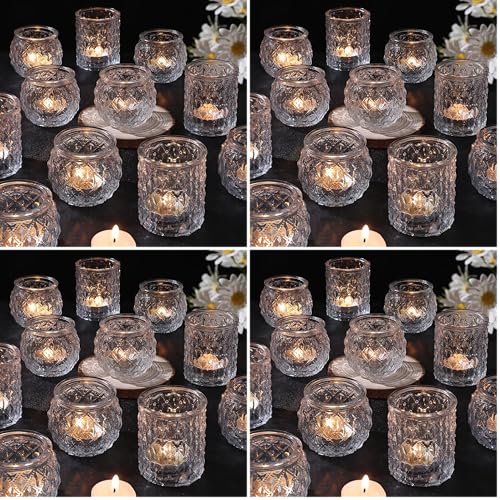 DARJEN Clear Votive Candle Holders Set of 24- Round Glass Candle Holders Bulk for Tea Light Candle, Embossed Candle Votives for Wedding Centerpiece, Various Parties & Home Decor (Pack of 4) - color: Clear, size: 24 Pcs (Pack of 4)