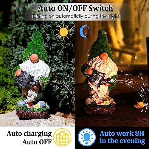 VChymm Flocked Solar Garden Gnomes Outdoor Statues-11.8‘’Outdoor Garden Decor-LED Outdoor Decor Light-Unique Housewarming Gifts Yard Art Sculptures for Patio Lawn Ornaments - color: Kettle Gnome
