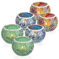 OwnMy 6PCS Mosaic Glass Tealight Holders: Round Votive Candle Holders & Stands for Table Centerpieces, Multicolor Glass Mosaic Tealight Holders, Small Potted Plant Bowl Candle Vases - color: Multicolor Set
