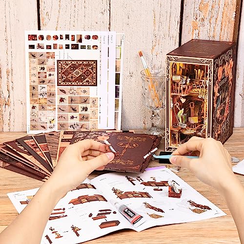 MiniCity DIY Book Nook Kit for Adults, 3D Wooden Puzzle Bookend Bookshelf Insert Decor with LED Light and Dust Cover (Painter's Day at Dusk) - style: Painter's Day at Dusk