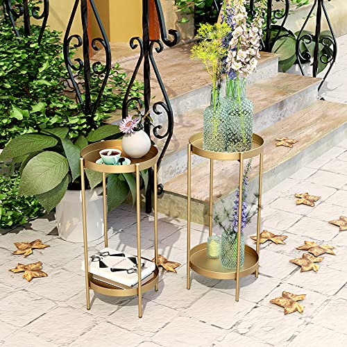 OVICAR Plant Stand Indoor Outdoor - Flower Pot Holder Metal Plant Rack Organizer, 2 Tiers Tall Plant Display Storage Shelf Table For Home Garden Patio Bathroom Office Living Room Balcony Corner (gold) - color: Gold