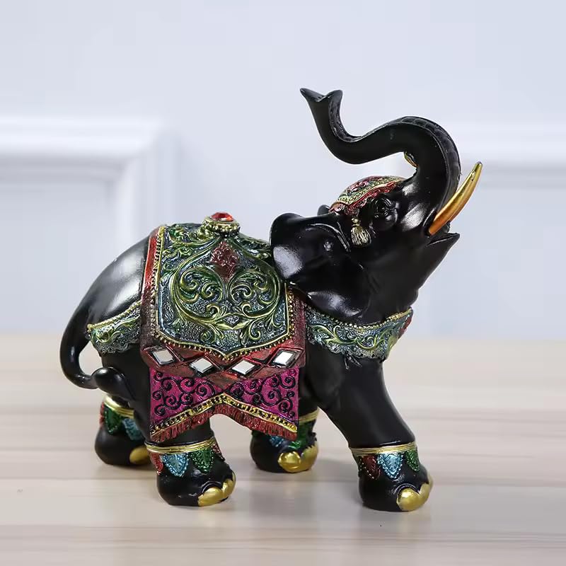 Luxury Elephant Sculpture, Resin Ornament for Wealth & Luck, 1 Pc