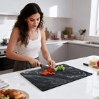 Murrey Home Glass Cutting Board for Kitchen Counter, Tempered Glass Chopping Boards Dishwasher Safe, Small Clear Countertop Tray, Scratch Resistant, Heat Resistant, Non Toxic, Black Marble, 16"x12" - color: Textured Black Marble, size: 15.7"L x 11.8"W