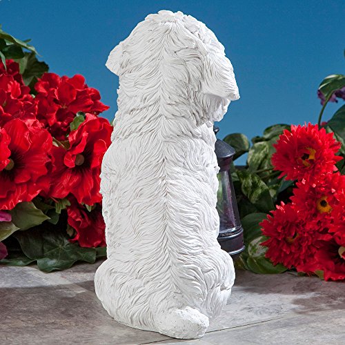 Bits and Pieces - Dog Solar Lantern Statue - Solar Powered Garden Lantern - Resin Dog Sculpture with LED Light - Outdoor Lighting and Décor (Bichon) - style: Bichon