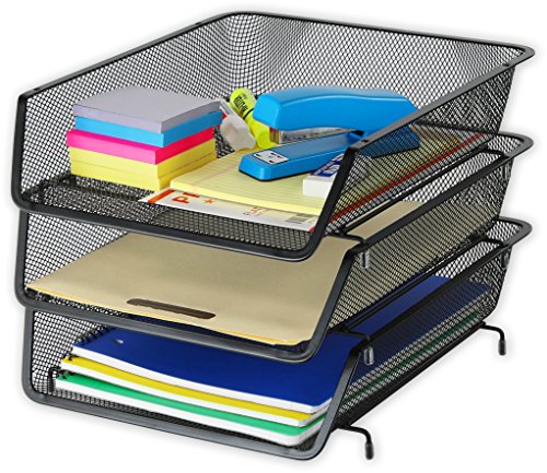 Simple Houseware Stackable Desk File Document Letter Tray Organizer, 3 Packs, Black - color: Black, size: Standard Entry