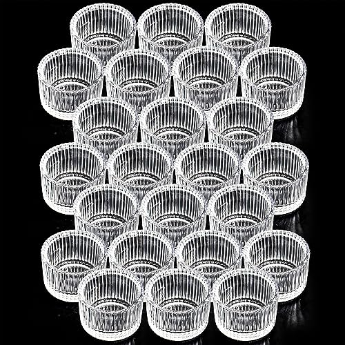 Elsjoy 24 Pack Glass Tealight Candle Holder, 2" x 1.4" Small Clear Glass Votive Candle Holders Mini Ribbed Tealight Holder for Wedding, Birthday, Festival, Table Centerpiece