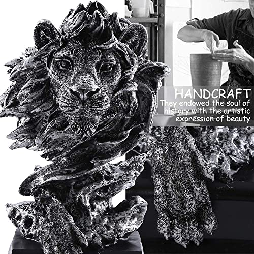 H&W Sandstone Lion Figurines - The King of Beasts - Statue Decoration for Home/Study/Living Room, Great Collectible Figurines, Best Gift for The Man, Silver Color (HH17-D3) - color: Silver