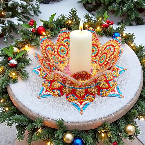 DIY Diamond Art Painting Candlestick Holders Mandala Flower Shape Desk Candle Tray Tabletop Ornaments for Wedding Festival and Party Home Table Centerpiece-Flower05 - color: Flower05